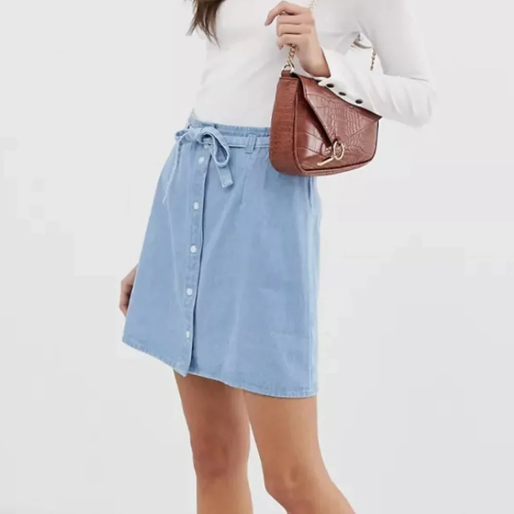 ASOS Denim Button Through Mini Skirt with Skinny Belt